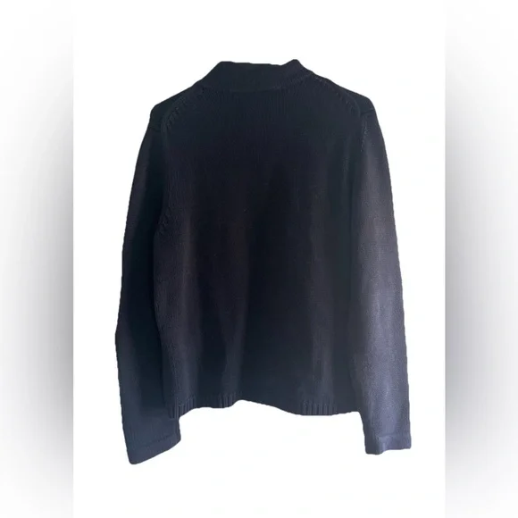 Ann Taylor Women’s Sweater Zip up 100% Cotton Navy Blue Large - Picture 2 of 3